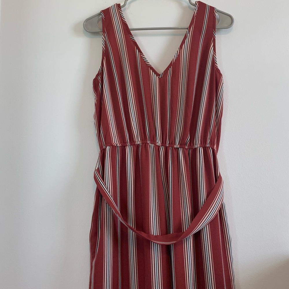 Xhileration Striped Halter Jumpsuit, Maroon and Tan, Size Small - Picture 5 of 6